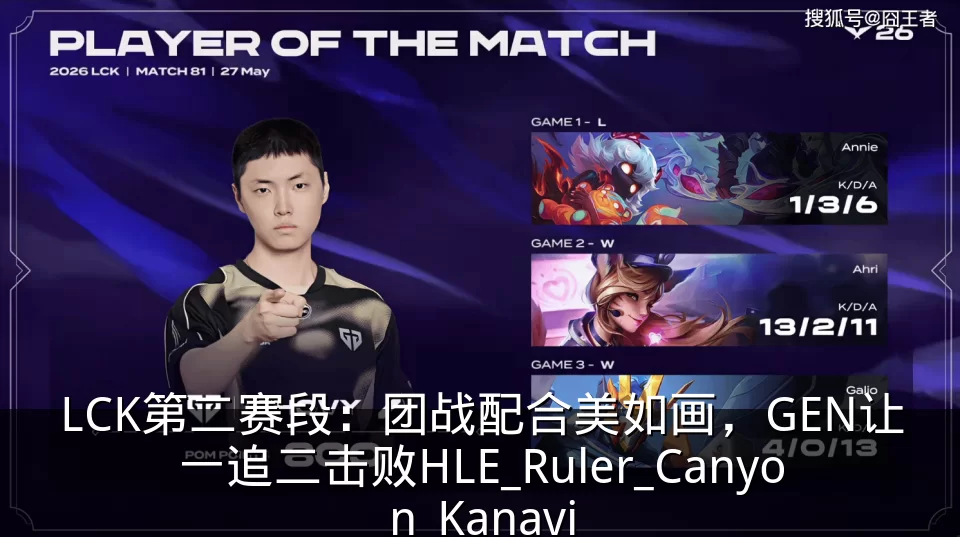 LCK第二赛段:团战配合美如画,GEN让一追二击败HLE_Ruler_Canyon_Kanavi